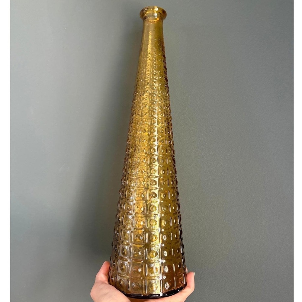 Vintage Amber Glass Genie Bottle Decanter Mid Century Modern 15.5" Italian Style